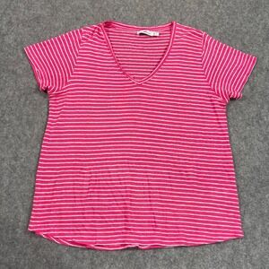 Vineyard Vines Pink Striped Linen Short‎ Sleeve V-Neck Top Women's Size Small